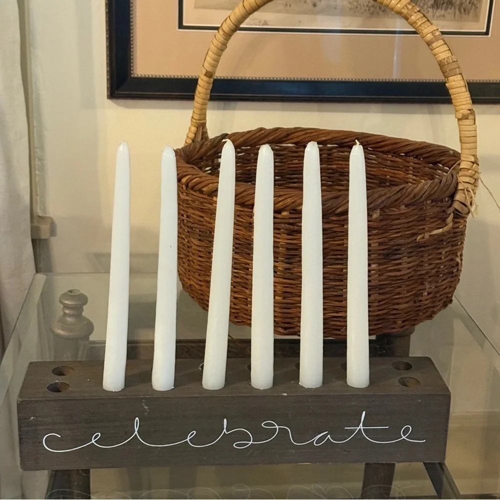 Jaxn Blvd “Celebrate” Wooden Candle Holder - Brown and White